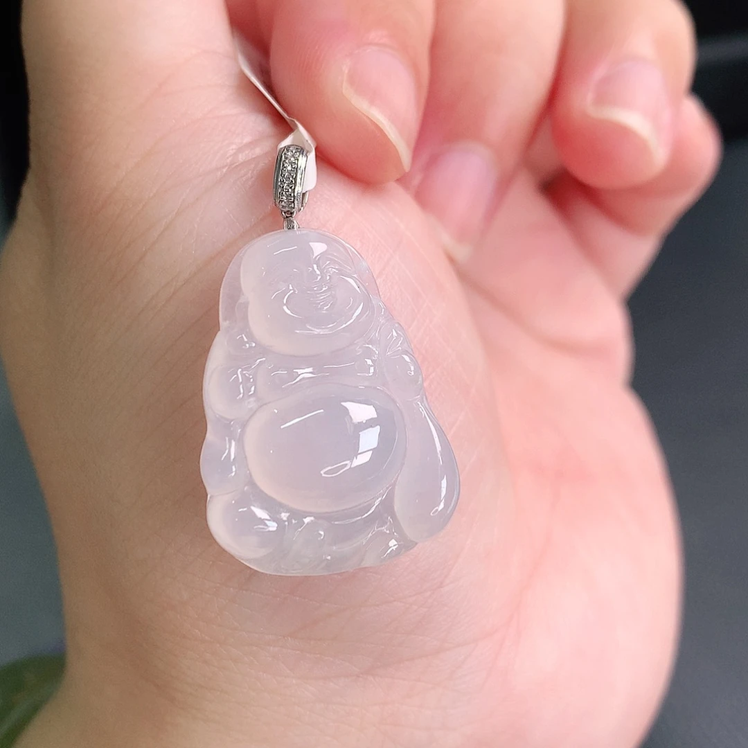 翡翠18K金镶嵌颈饰冰胶布袋佛26-19-5.6