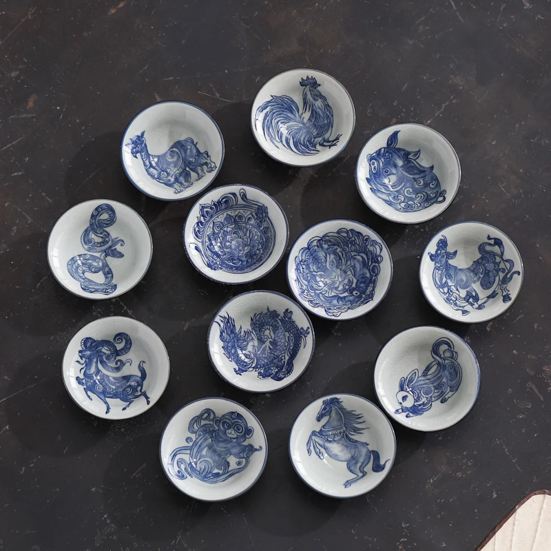 复古12生肖哥窑瓷陶瓷功夫茶杯家用品茗单杯茶碗大号斗笠杯主人杯