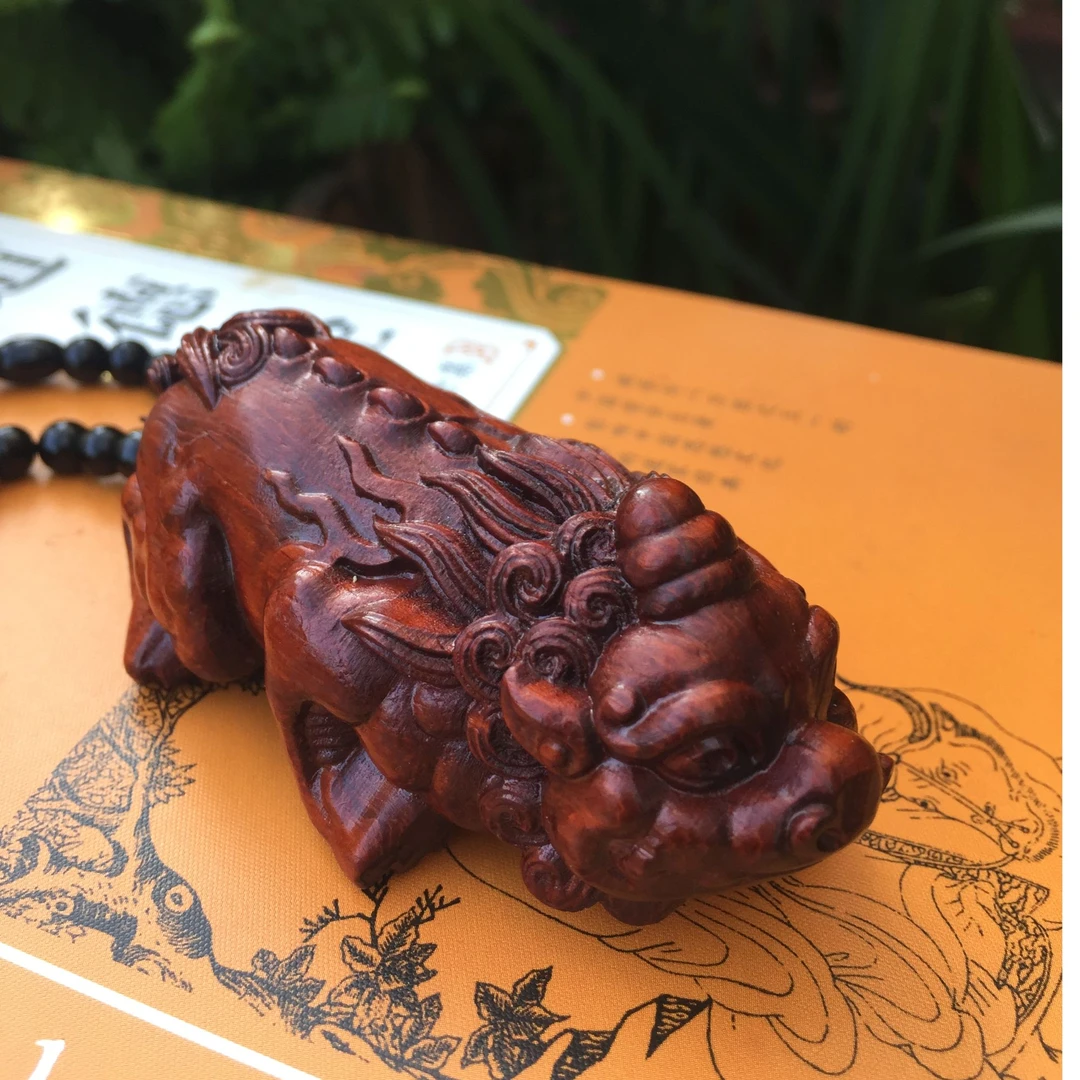 紫檀红木独角貔貅瑞兽木雕手工艺术品盘玩件文玩收藏