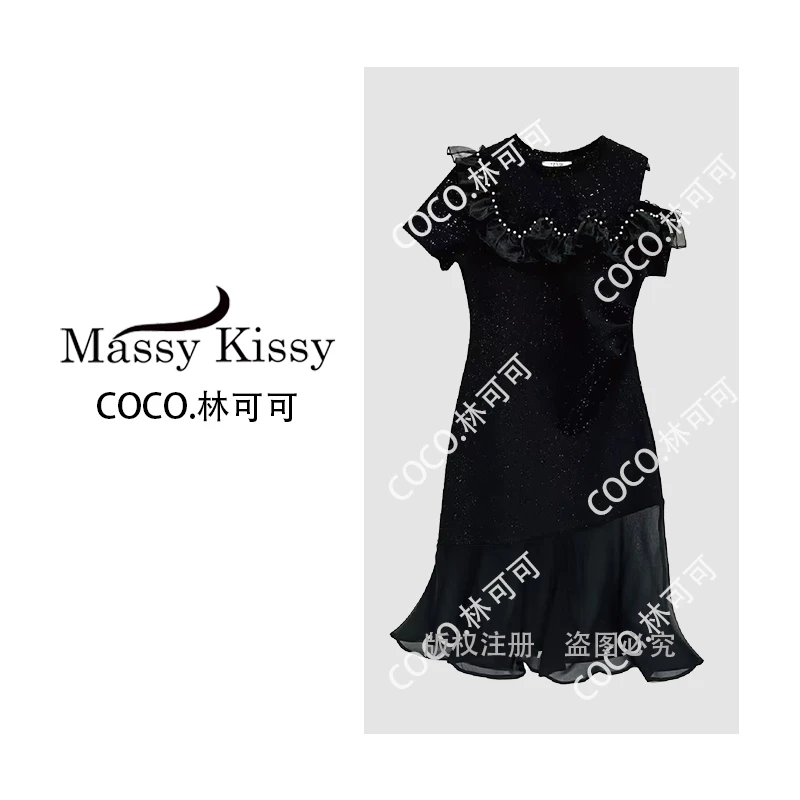 【coco 林可可】Q25072星空订珠时尚半露肩设计款连衣裙