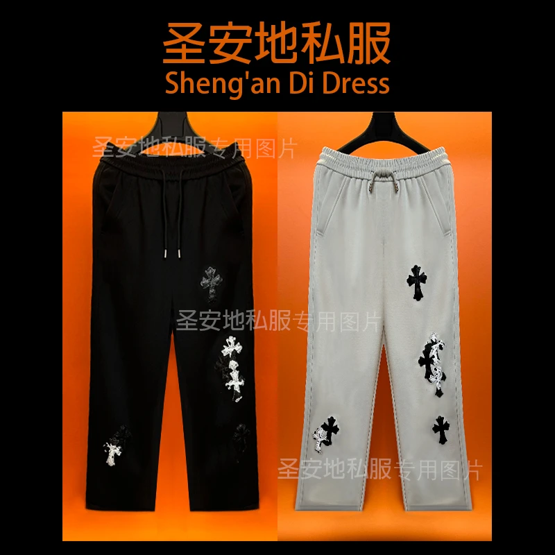 高定轻奢2025年春夏季薄款原皮拼接直筒平角长裤男休闲裤百搭私服