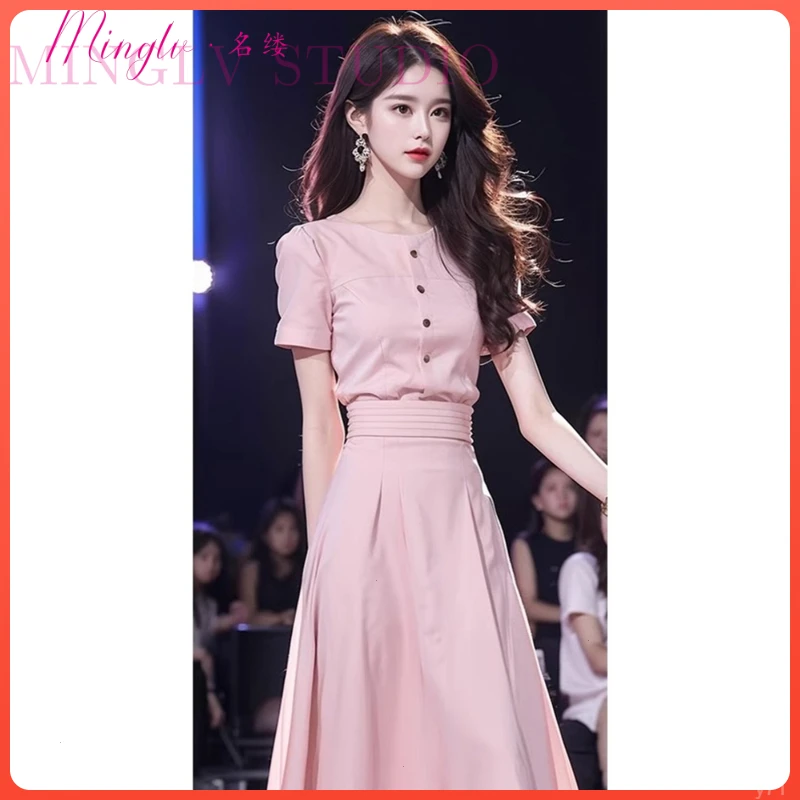 2025新款夏季轻奢高级感轻熟风法式气质名媛高端粉色仙女连衣裙子