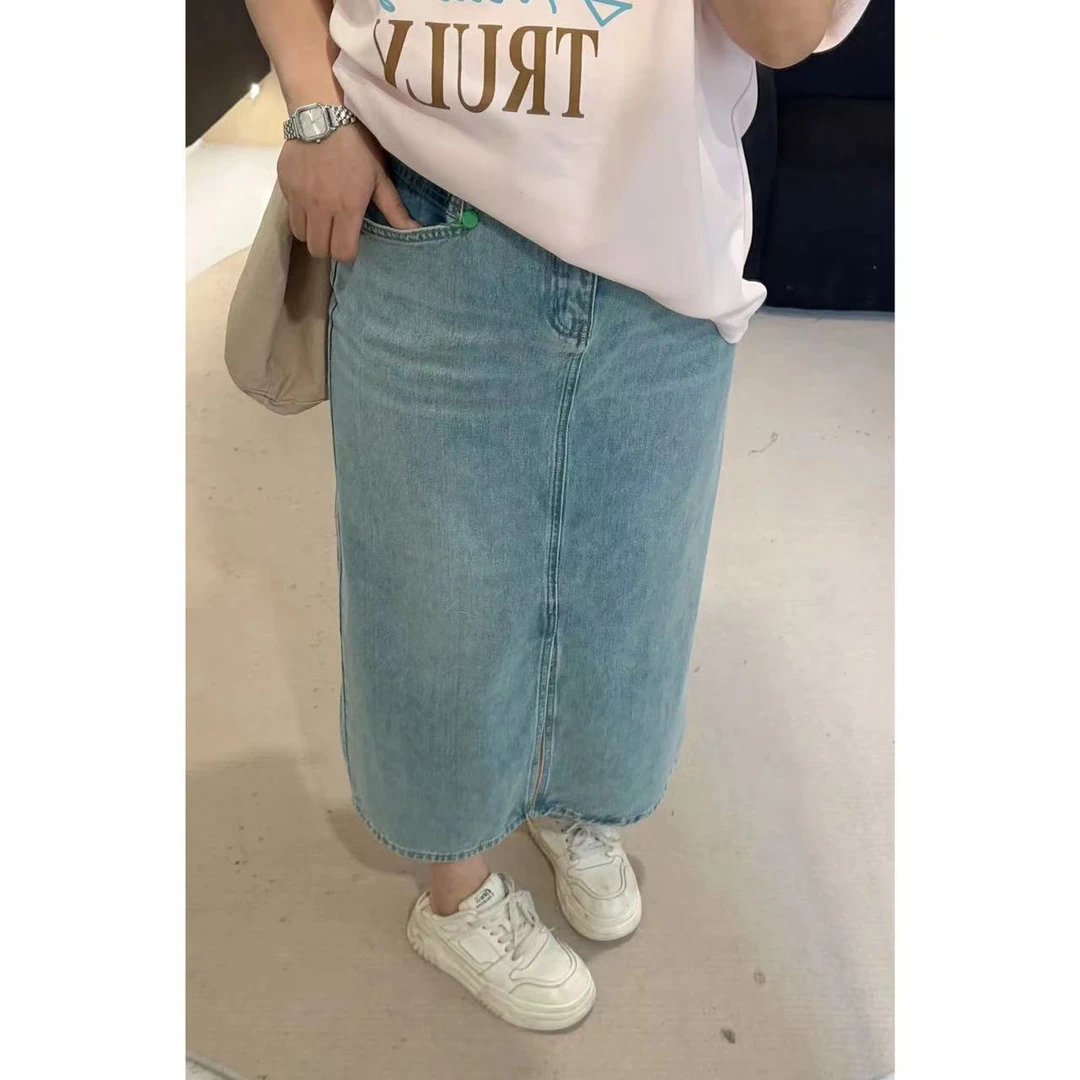 晶咕【活力满分】中长款前开叉牛仔裙显瘦半身裙气质时尚夏季