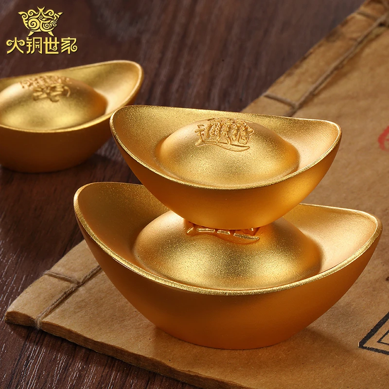 大铜世家实心元宝鎏镀黄铜元宝工艺礼品摆件