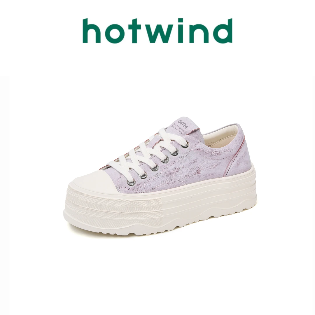 Hotwind/热风2025新款学院风增高厚底舒适百搭时尚系带休闲小白鞋