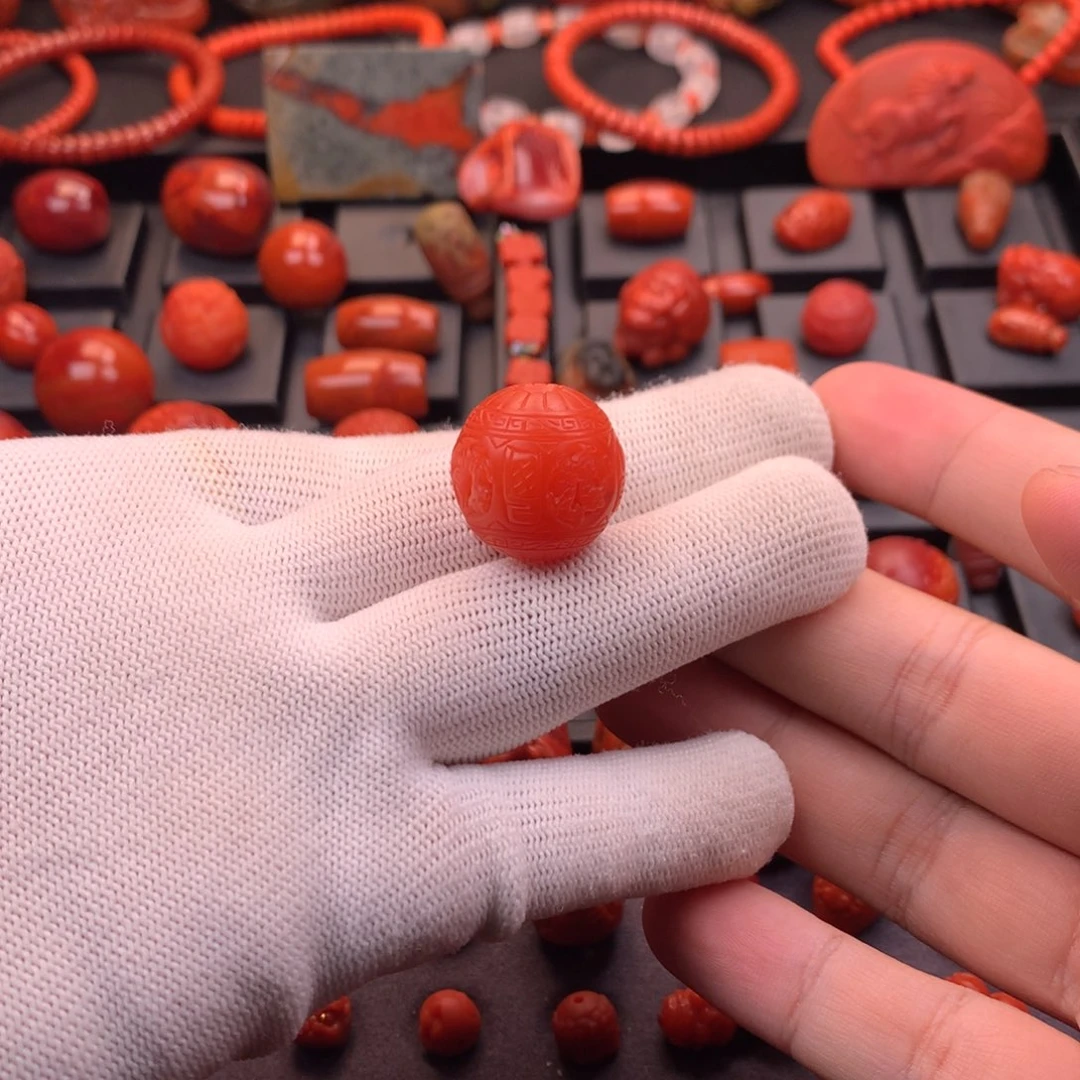 南红玛瑙未镶嵌保山精工雕刻四项珠19mm+
