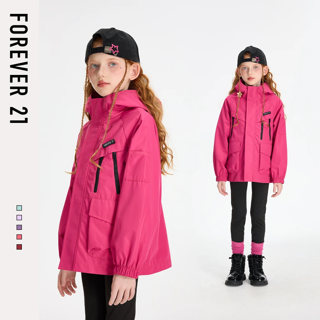 Forever 21女童冲锋衣春秋款2025新款中大童洋气连帽上衣儿童秋装