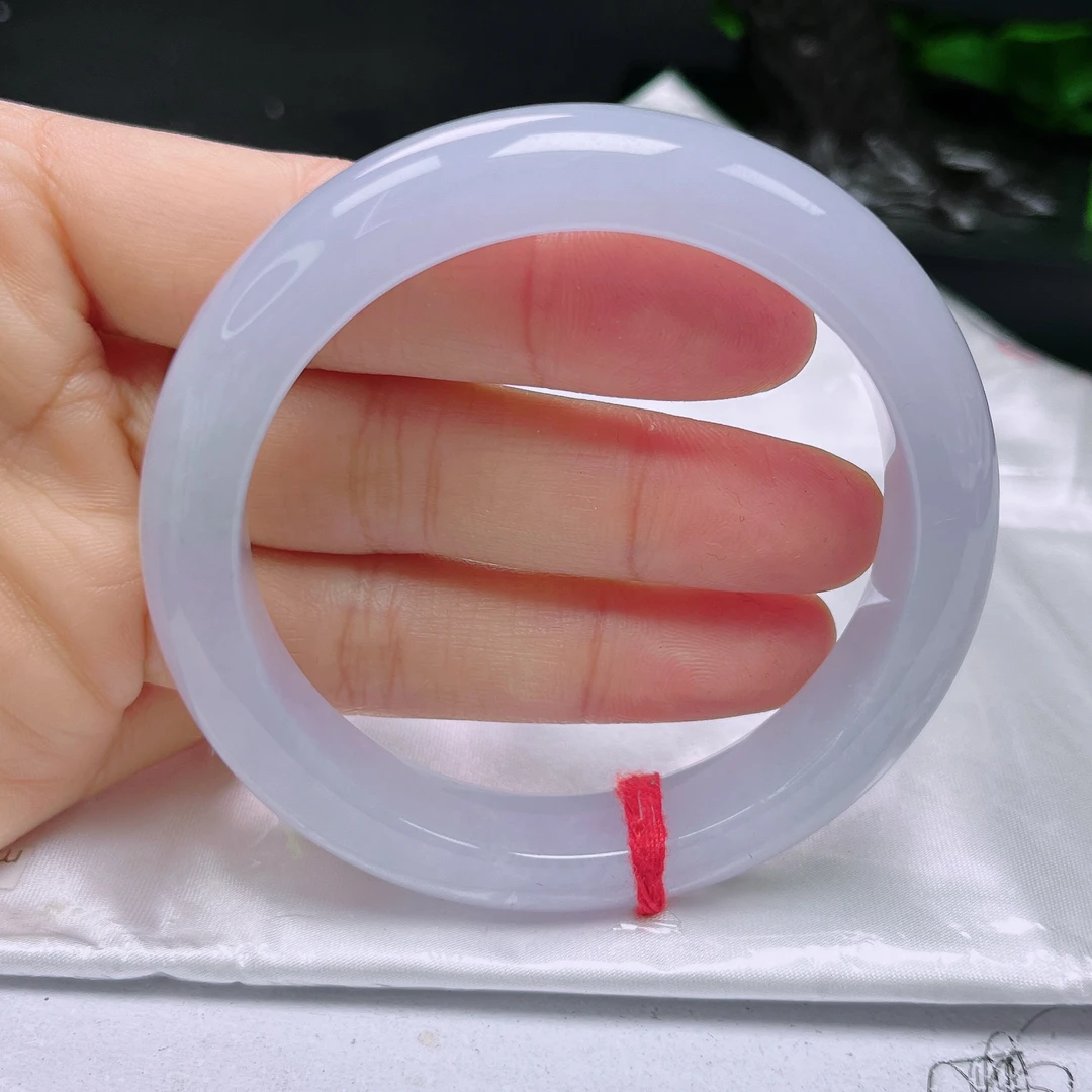 天然缅甸A货翡翠手镯56-57圈冰粉紫，尺寸：56.5-12-8.7完整无纹裂