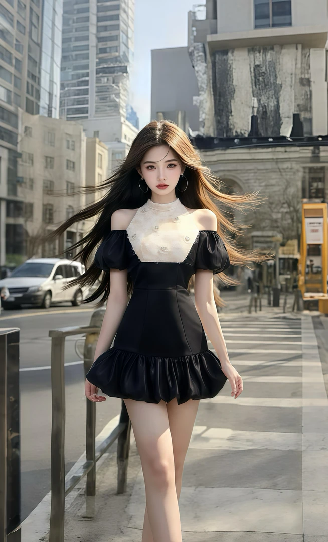 夏季新款温柔知性风圆领露肩设计收腰连衣裙女小众时尚高级感穿搭