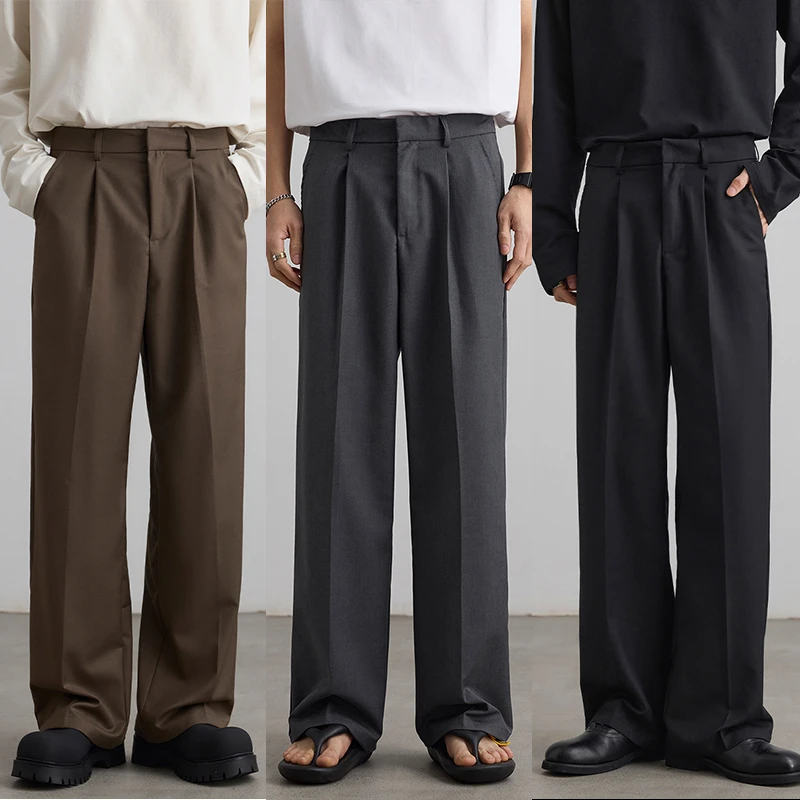 立体褶位垂感宽松直筒慵懒感西裤男肌理感显高显瘦高级感长裤