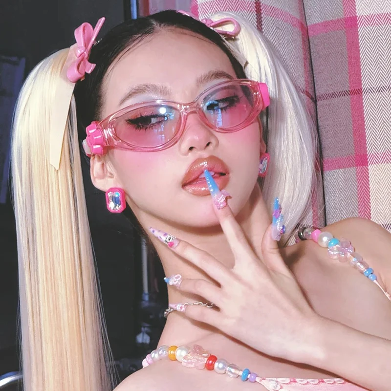 Y2K千禧甜酷风太阳眼镜女男复古爱心凹造型墨镜百搭糖果色骑行镜