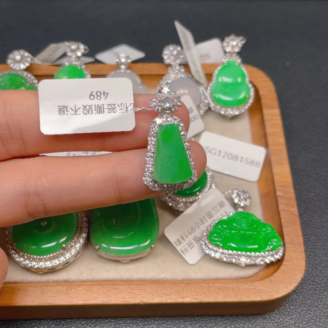 吊坠(不含链)银S925镶嵌翡翠