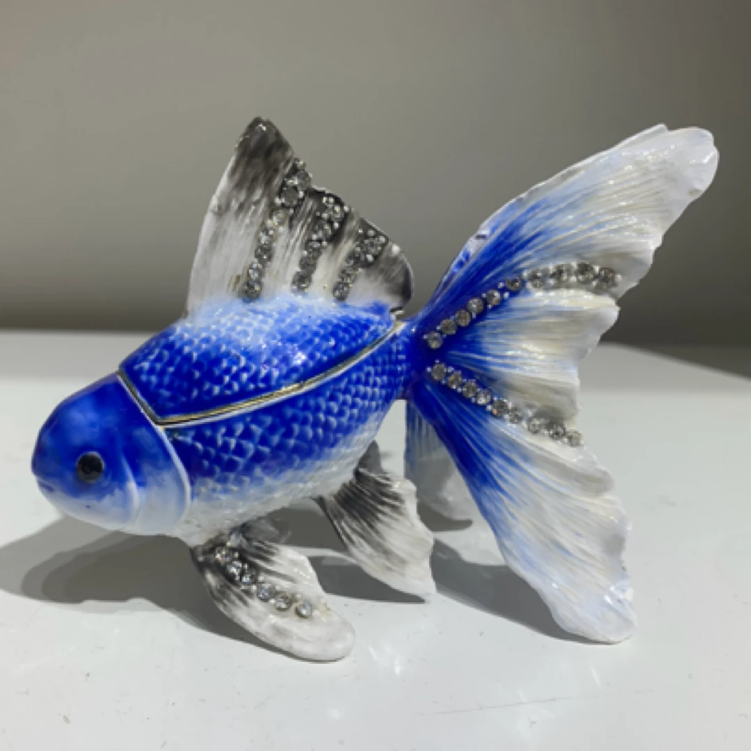 新年礼物珐琅彩金鱼装饰盒手工镶钻鸿运当头创意家居小摆件送长辈