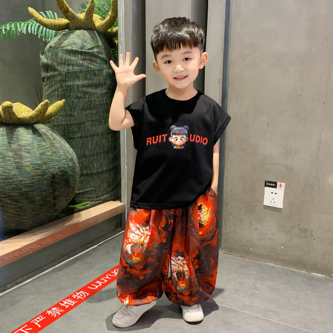 哪吒衣服男童夏季背心套装2025新款洋气儿童帅气小男孩长裤两件套