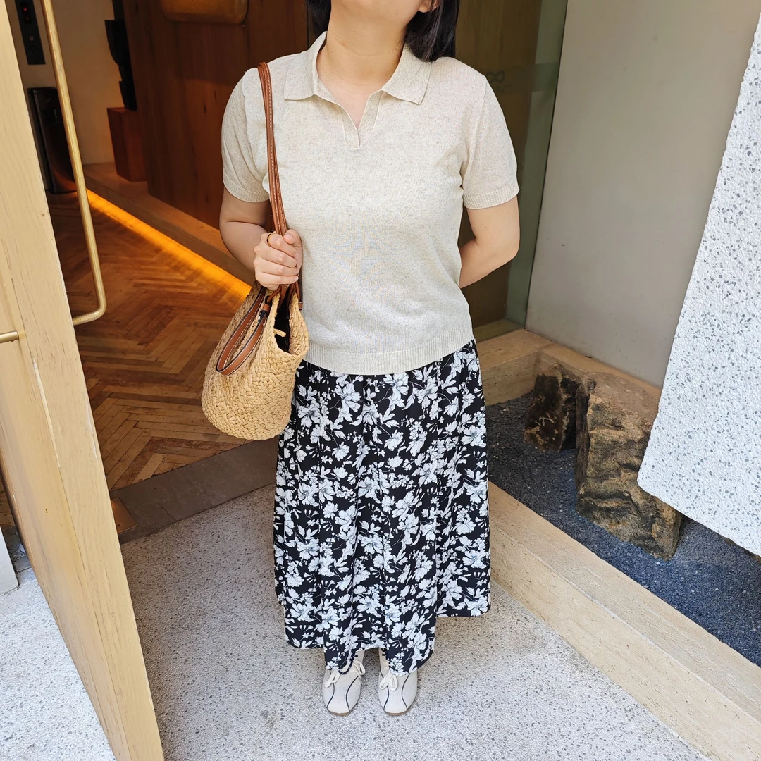 LOV3夏季新款玉兰花半身裙女温柔高腰垂感伞裙大码女装