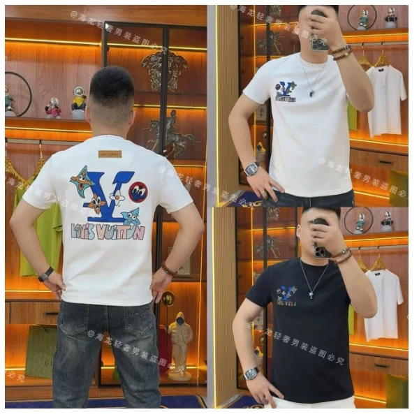 K876 秋冬蓝色V字母半袖 潮品男T恤潮款精品名品烫印时尚爆