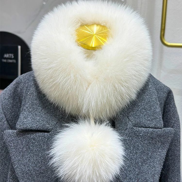 韩版狐狸背毛围巾女冬季百搭保暖双面真毛皮草濑兔毛围脖毛球可下