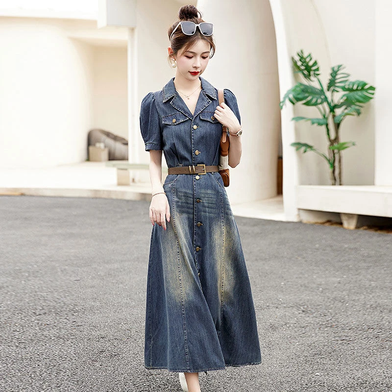 2025夏季新款时尚显瘦气质女士网红洋气连衣长裙百搭简约通勤韩版