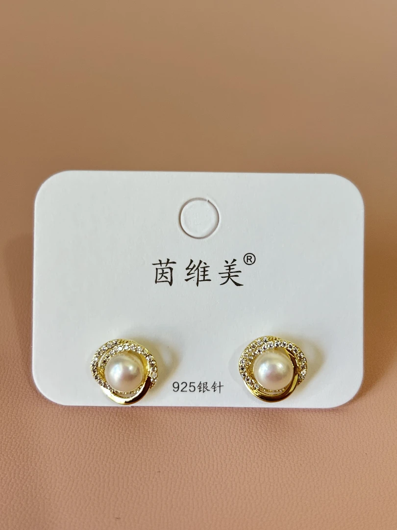 合金耳饰 韩系浅金色淡水轻奢珠珠耳钉