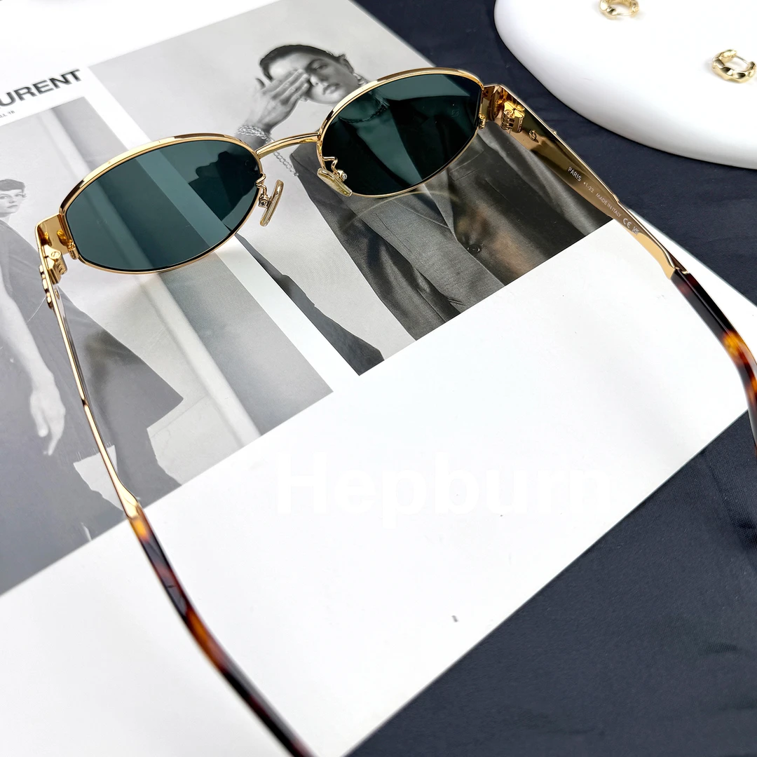 hepban复古老钱风墨镜女金属椭圆眼镜防紫外线UV400配近视太阳镜