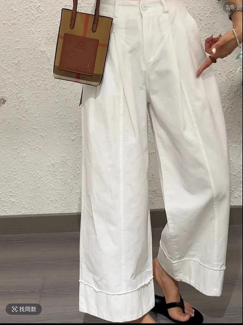 十三行春夏季新款韩版小众设计百搭休闲显瘦简约白色压褶阔腿裤