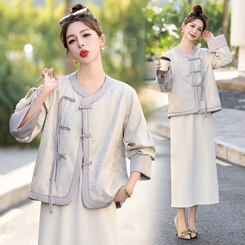 新中式国风提花外套女短款2025春季新款复古盘扣禅意改良唐装上衣