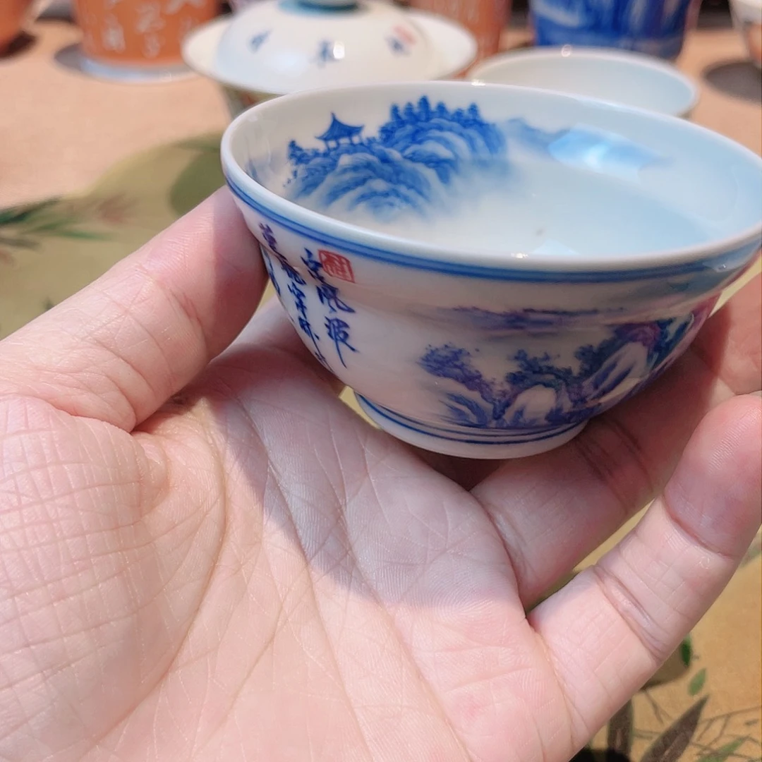 天**清定风波诗文山水内绘主人杯微瑕