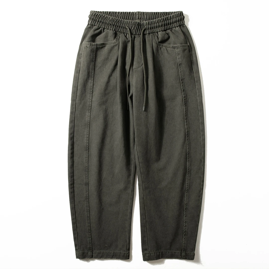 Enbi Simcotton重磅纯棉质感休闲裤男秋冬弯刀裤重工水洗阔腿裤