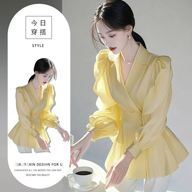2025春秋新款时尚气质收腰显瘦衬衫女法式洋气别致辣妹长袖衬衣潮