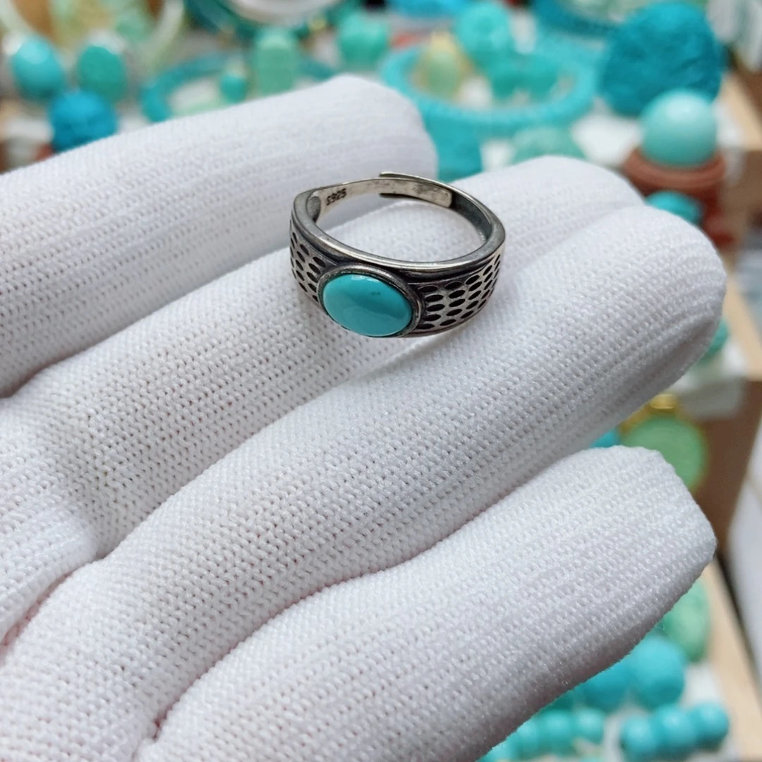 绿松石银S925镶嵌戒指