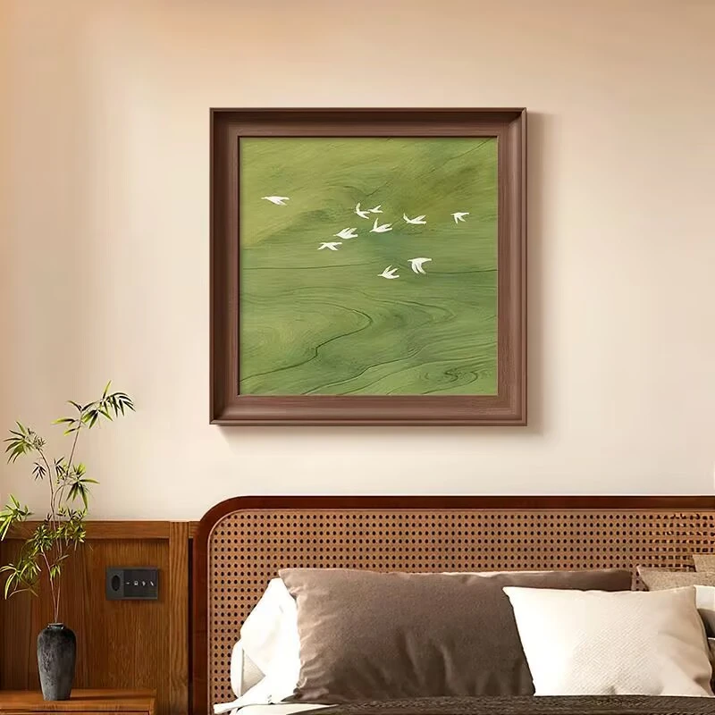 E04法式中古风绿色风景画客厅摆台墙上装饰画简约高级感壁画