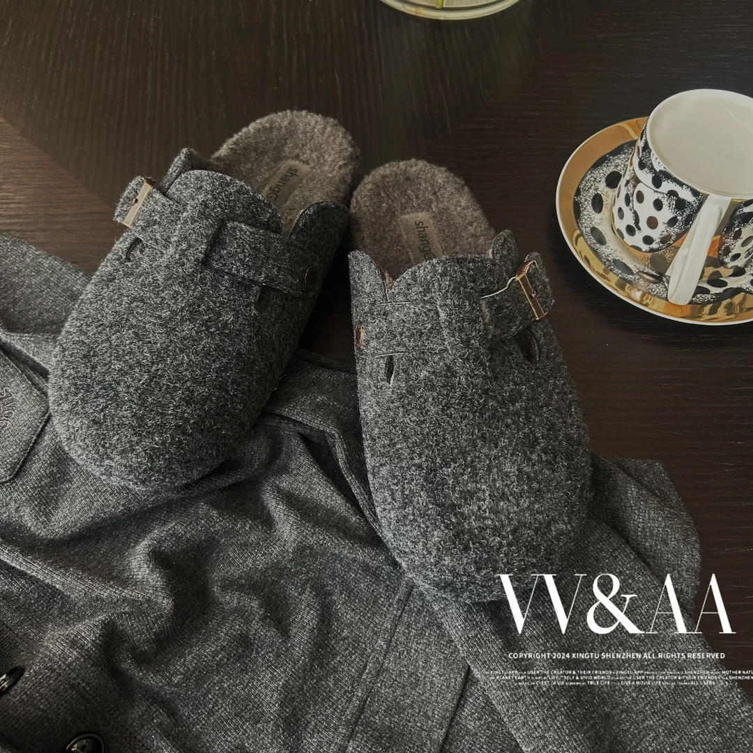 VV&AA 毛毡绒面百搭款勃肯拖鞋 4816