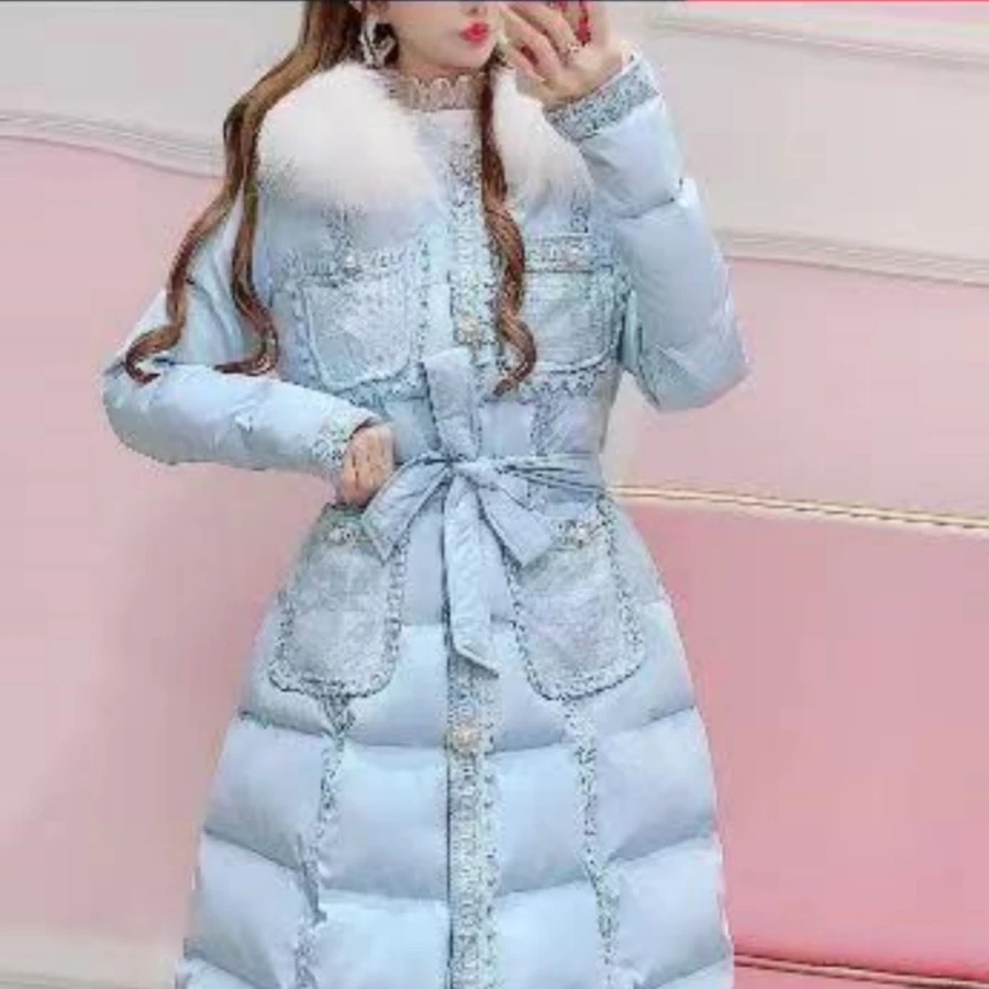 霞霞3399冬装小清新甜美毛领棉衣棉服外套中长款