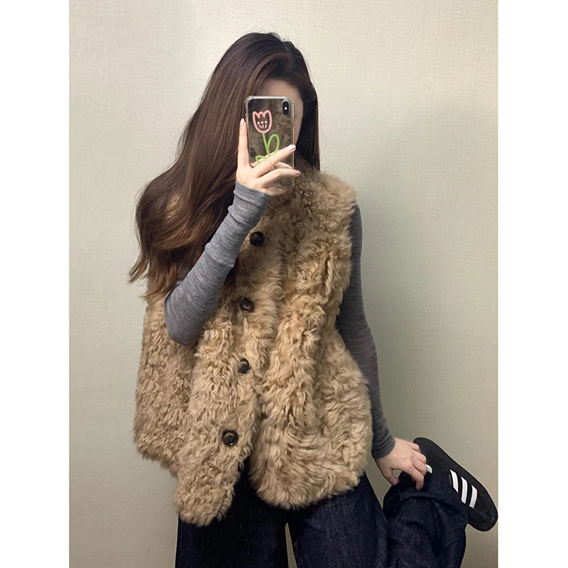 韩系羊羔毛马甲女2025秋冬新款外搭独特超好看小个子短款无袖上衣