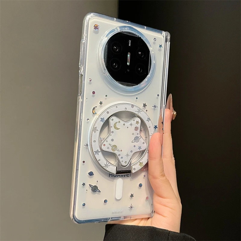 适用华为MateX6手机壳唯美透蓝星星月亮磁吸支架mateX5典藏版X3女