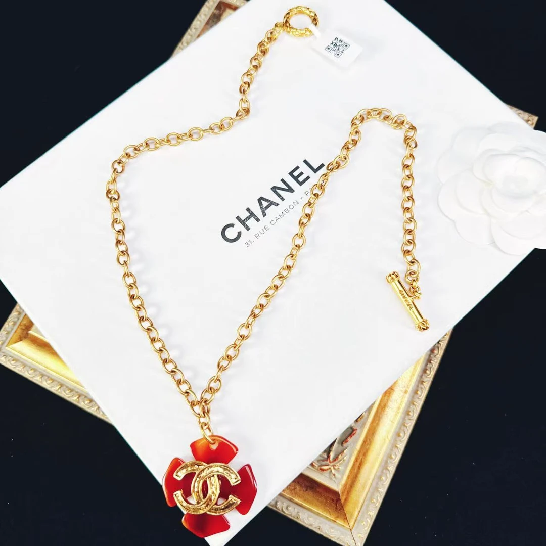 95新 Chanel/香奈儿 柚礼中古/香奈儿帽帽四叶草双C项链lz507468