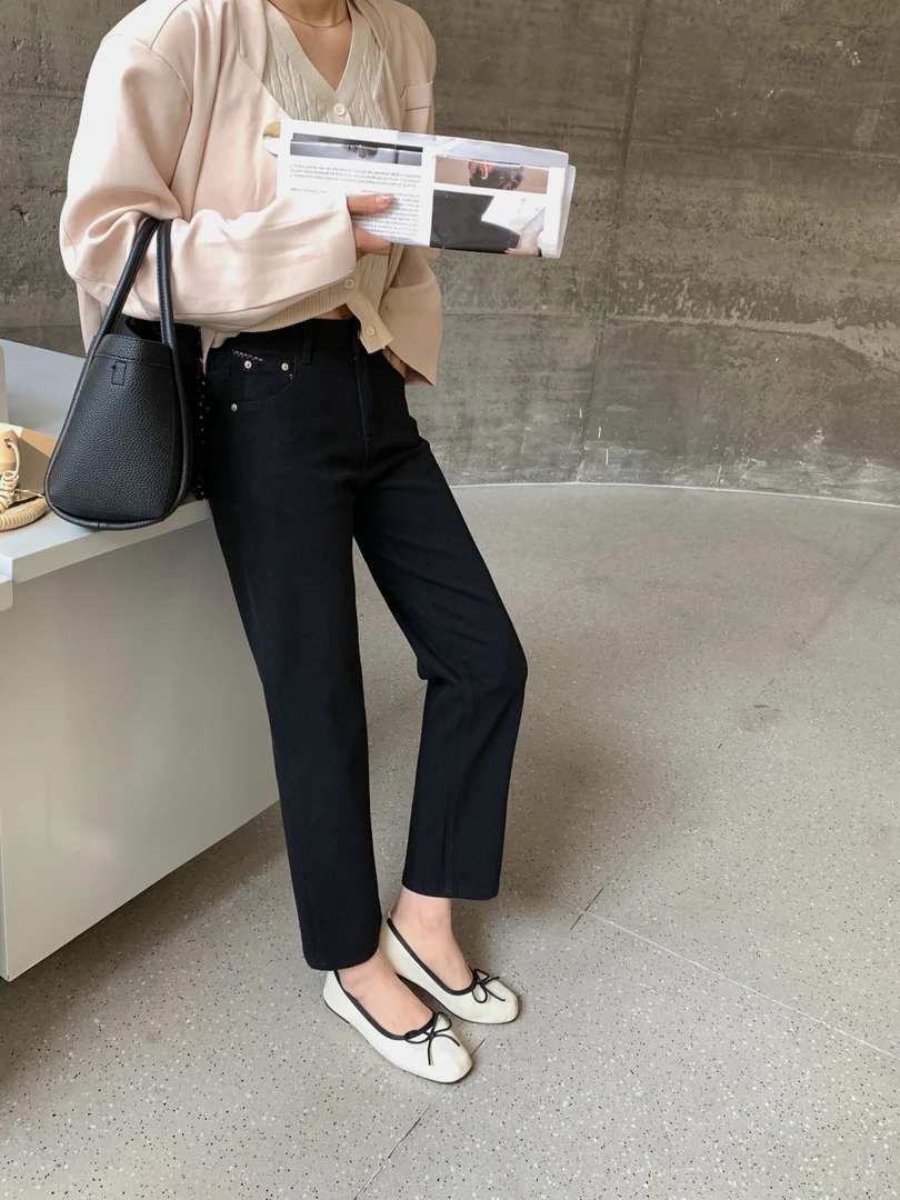 【幸运华华】552-1春款上新百搭显瘦四面弹九分牛仔烟管裤女