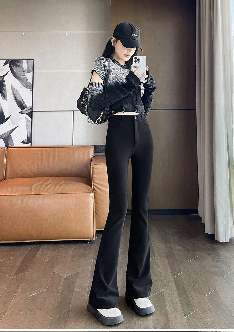2025春夏秋爆款百搭洋气黑色高腰显瘦垂感弹力高档西装微喇裤子