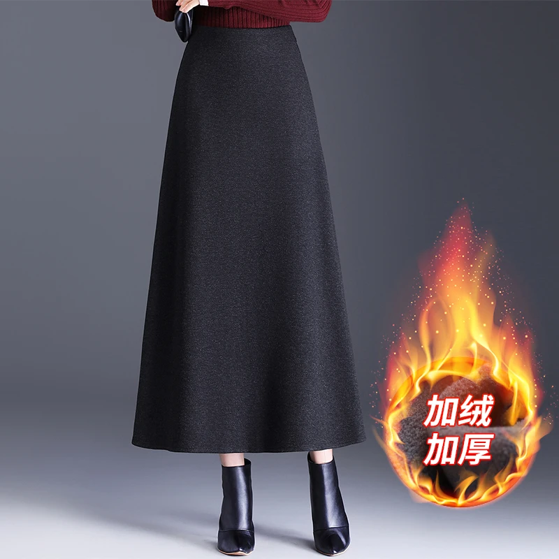 加绒加厚毛呢半身裙女2025新款秋冬高腰显瘦垂感中长款A字裙气质