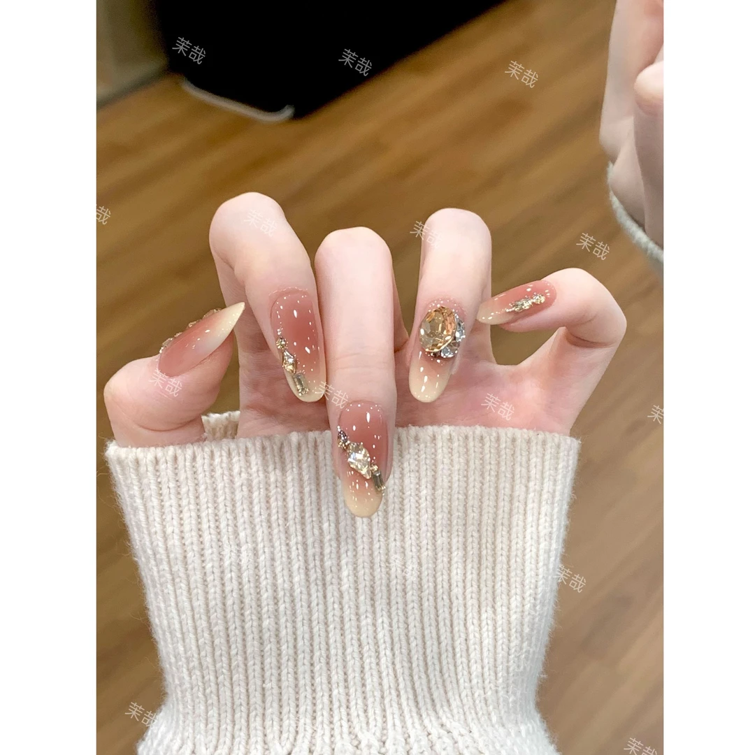 茉哉I【曦光浮金】纯手工定制美甲拆卸穿戴甲A5115