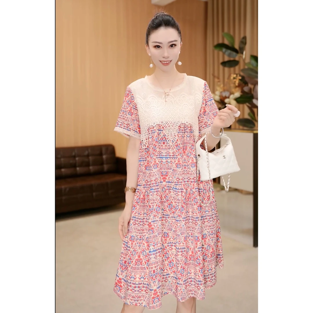 林果&季得 【繁城花开】时尚减龄气质百搭女士中长连衣裙
