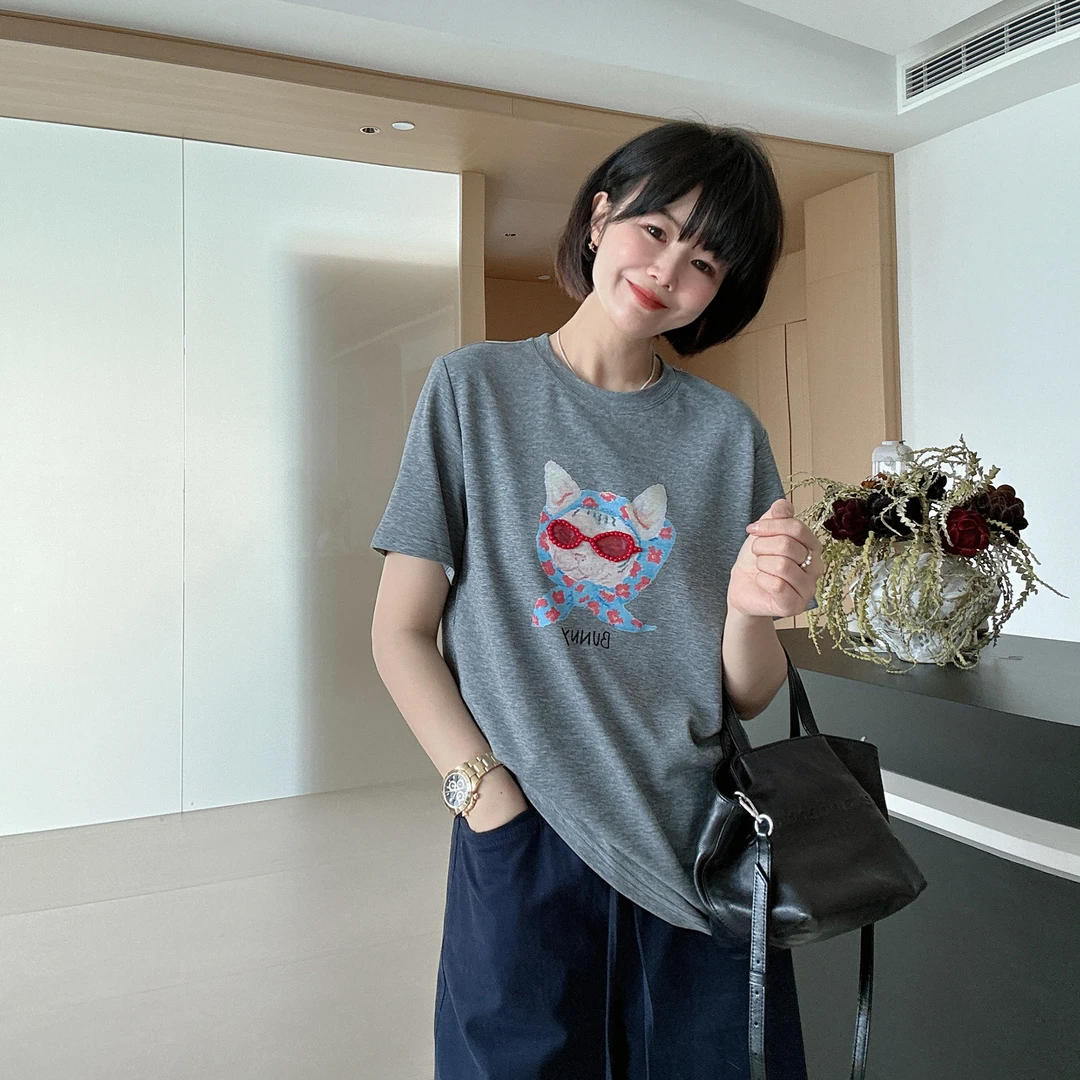 夏季百搭韩版减龄趣味卡通圆领宽松短袖T恤