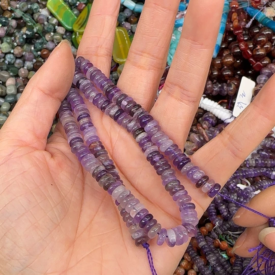 玛瑙/玉髓合金珠宝半成品紫水晶6mm算盘一条