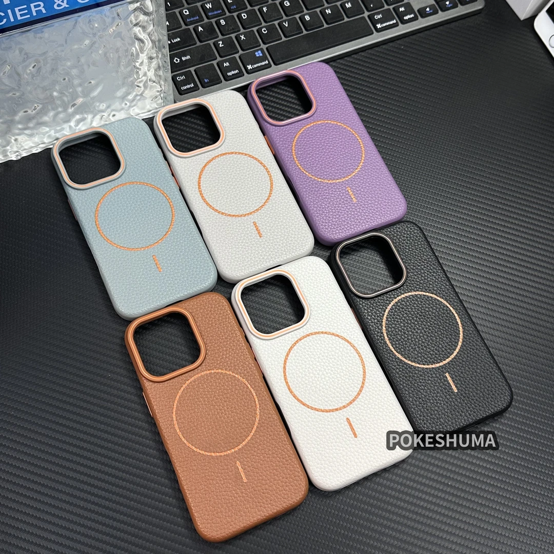 新款荔枝纹软硅胶细磁圈撞色适用iphone16promax苹果15/14手机壳