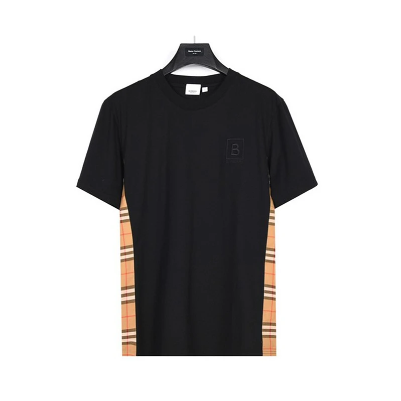 【年终好礼】 博柏利 黑色棉质侧边格纹图经典B字刺绣T恤