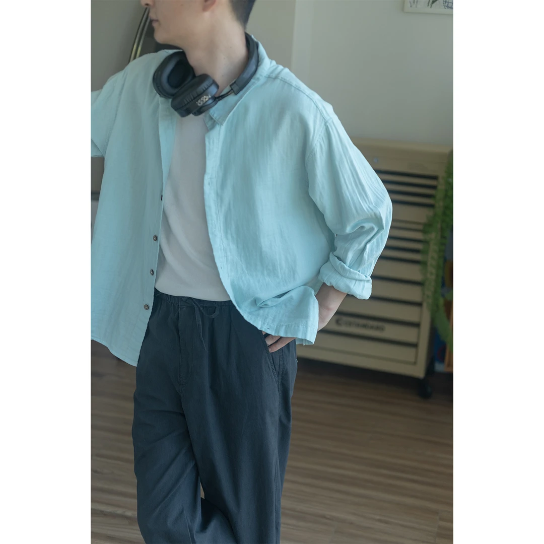 【瓦尔登湖】几立 一定会皱的双层纱长袖翻领衬衫0946