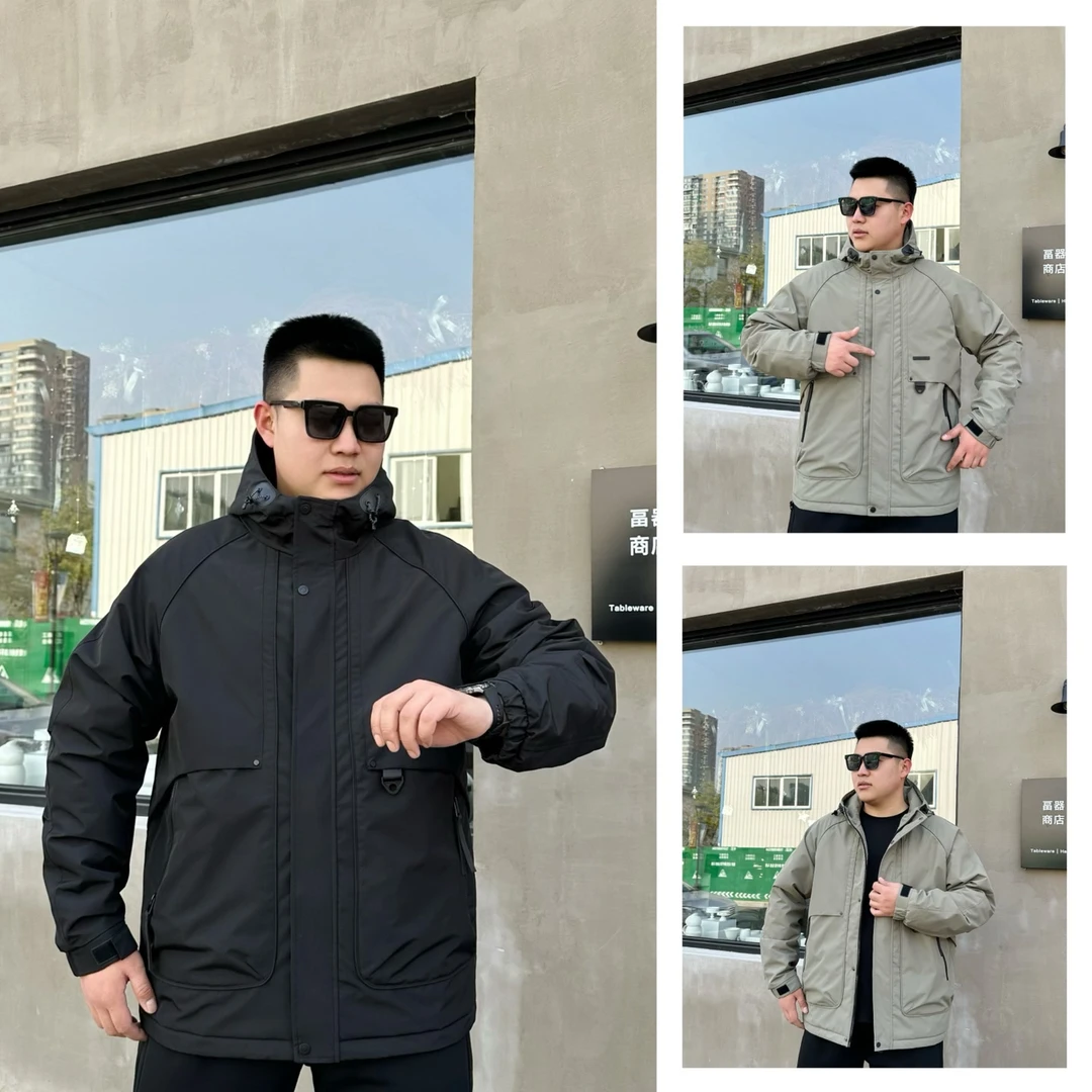 【二棉】胖语大码男装 2025年冬季百搭工装风休闲连帽棉服S2558#K