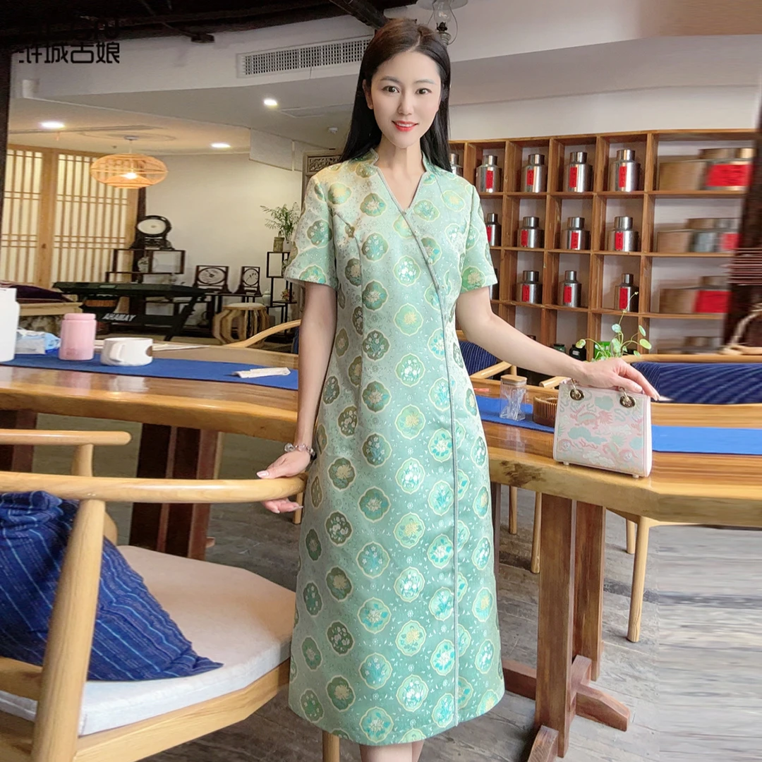 【大师系列-钱小萍/张和才】国风中式夏季女锦轩旗袍HBSS050218