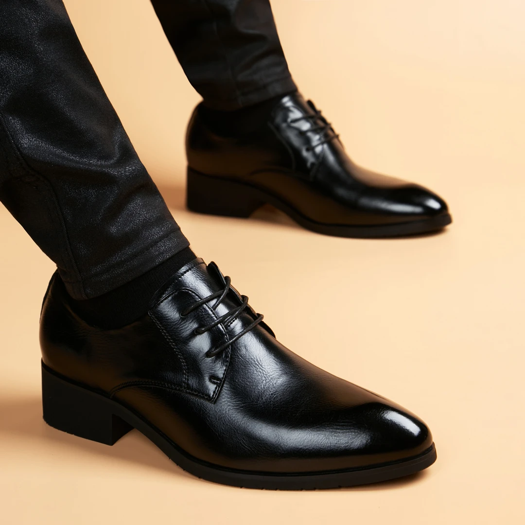 EAEOVNI新款小皮鞋男透气英伦休闲皮鞋真皮商务正装鞋男增高婚鞋