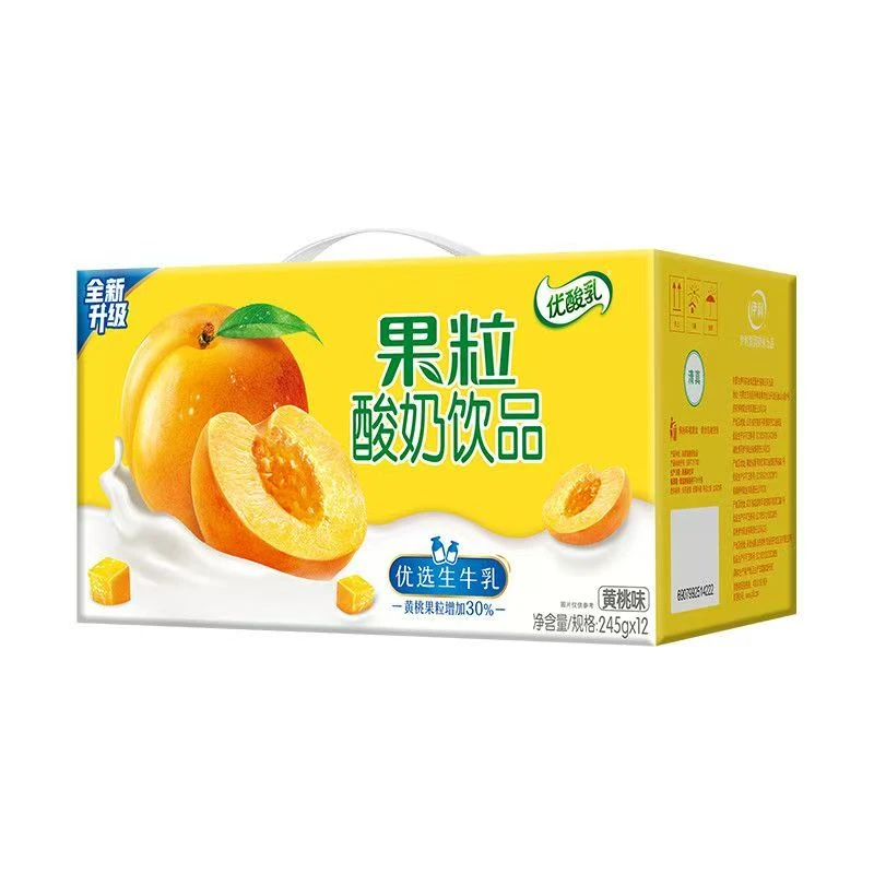 【6月产】果粒优酸草莓味黄桃芒果245g*12盒整箱果粒饮品奶